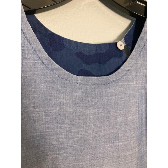 Lorenzini Italian Reversible Cotton Dress Chambray & Blue Camo Minimalism ~ Sz M - Picture 10 of 10